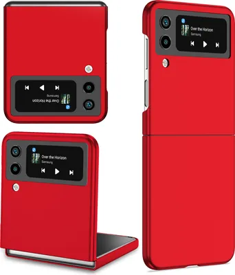 A red Samsung Z Flip4 5G phone case is shown from multiple angles.