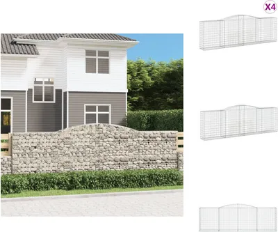 Produktbild von vidaXL Gabionen mit Hochbogen 4 Stk. 400x50x120/140cm Verzinktes Eisen -  Blumentöpfe & Pflanzgefäße