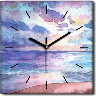 Produktbild von Coloray Uhr auf Leinwand 30x30 cm Wand Uhr Dekoration Wohnzimmer Segeltuch schwarze Hände -Aquarelle Strandwasser