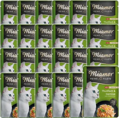 Produktbild von MIAMOR Feine Filets Thunfisch mit Gemüse, Nassfutter für Katzen, 24 x 100 g
