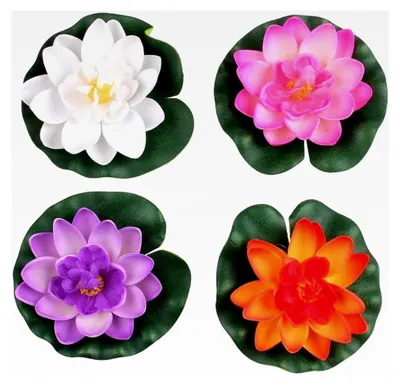 Produktbild von 4 Stück Schwimmende Wasserlilie Lotusblüte Seerose Künstliche Blumen Deko Teich 10 cm