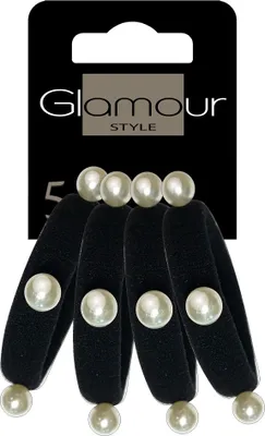 Zdjęcie produktu dla Glamour Gumki do włosów czarne z perełkami, 4 sztuki