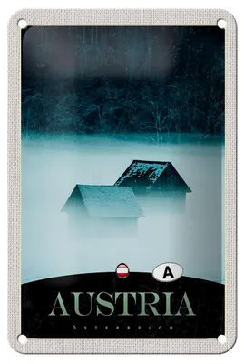 Produktbild von Blechschild Reise 12x18cm Österreich Wald Häuser Natur Gebirge Schild