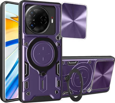 Produktbild von Handyhülle für Tecno Camon 30 Pro 5G Dual-Layer Stoßfest Rüstung Hülle mit Dia Kameraschutz und Kreisförmig Ring Ständer Lila