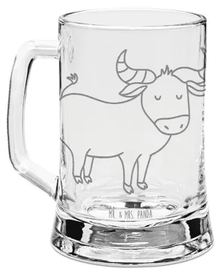 Produktbild von Mr. & Mrs. Panda Krug Sternzeichen Stier - Transparent - Geschenk, Geburtstag Mai, Humpen, Ochse, Bierkrug Mit Gravur, Tierkreiszeichen, graviert, April, Rind, Seidel