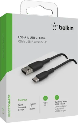 Produktbild von Belkin USB-C/USB-A Kabel      3m PVC, schwarz        CAB001bt3MBK