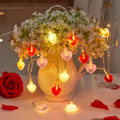 Herzförmige Lichterkette 3 m, 20 LEDs, batteriebetrieben, rot