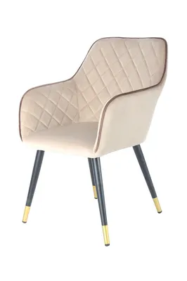 Produktbild von QIYANO Esszimmerstuhl Creme, Samt, Velvet, Gold, Metall, Steppung, Wohnzimmer