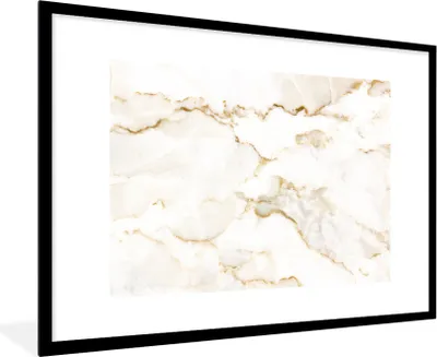 Produktbild von MuchoWow® Gerahmtes Poster Marmor - Limette - Gold - Luxus - Marmoroptik - Weiß 90x60 cm - Poster mit Schwarzem Bilderrahmen Wandposter Rahmen Foto Bilder - Wanddekoration - Fotos