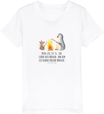 Produktbild von Mr. & Mrs. Panda Kleinkinder T-Shirt Pinguin Lagerfeuer 7-8 Jahre (122/128) - Weiß - Geschenk, Liebe, Kinder Baumwollshirt, Kleinkind, Grillen, Pinguine, Teenager, Job