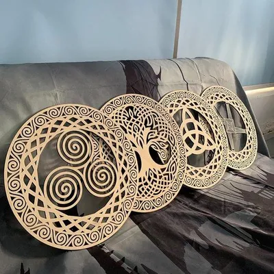 Immagine prodotto di Decorazione da parete in legno a rilievo - Simbolo sacro - Set da 4 - 30,5 cm