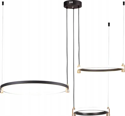 Image de Lustre suspendu à 3 anneaux LED pour salon, noir, avec télécommande