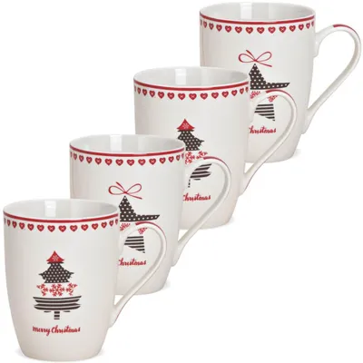 Produktbild von Weihnachtstassen 4er Set Weihnachtsbaum mit Spruch Merry Christmas