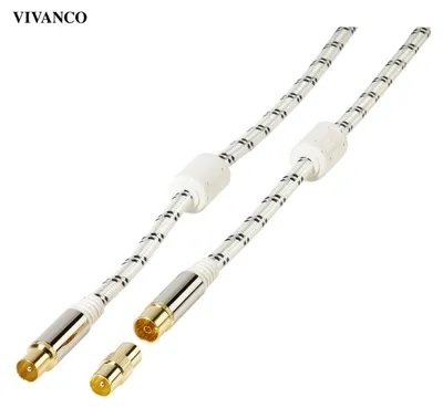 Produktbild von VIVanco™Hochwertiges Antennenkabel, 120 dB, vergoldete Kontaktflächen, Nylonummantelung, 4K, 4 fach Schirmung, UHD, HDR TV`s, 15m