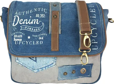 Produktbild von Sunsa Damen Umhängetasche. Messenger Tasche aus Canvas, Recycelte Jeans & Leder.