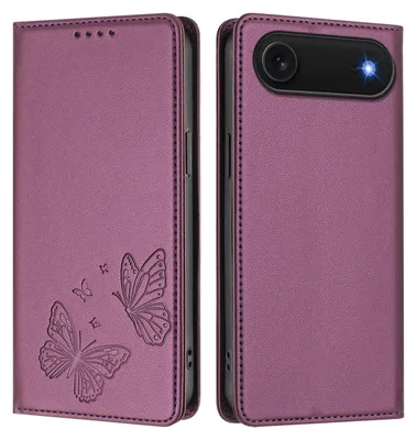 Obrázek produktu pro Kožené pouzdro pro iPhone Air, motýlí ražbou, peněženkové flip pouzdro se stojánkem Fialová