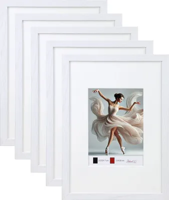 Produktbild von Set Holzbilderrahmen mit Passepartout Elegantes Design Foto Rahmen Collage Wanddeko HR-5 Poster - Farbe: 5xWeiß | Format: 30x40
