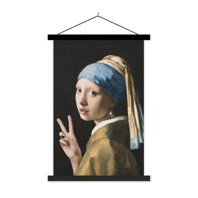 Produktbild von MuchoWow® Textilposter Das Mädchen mit dem Perlenohrring - Johannes Vermeer - Frieden 40x60 cm mit schwarzem Rahmen - Wanddekorationen