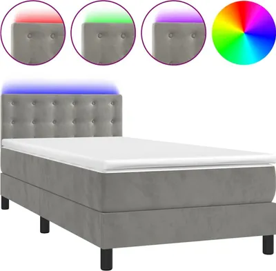 Produktbild von vidaXL Boxspringbett mit Matratze & LED Hellgrau 80x200 cm Samt