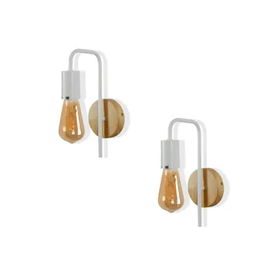 Produktbild von 2er-Pack Wandleuchten mit weißem Holz- und Metallsockel, minimalistisches skandinavisches Design, E27-Fassung
