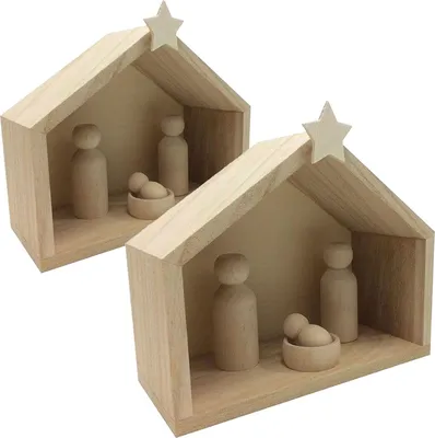 Produktbild von 2 Holzkrippen + Spielfiguren 18 x 8 x 15 cm