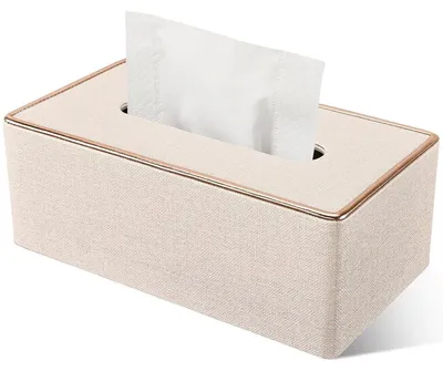 Produktbild von Kosmetiktücherbox Kunstleder rechteckig Beige 24,9 x 13,5 x 9,4 cm