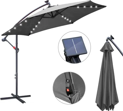 Obrázek produktu pro Jopassy slunečník s LED osvětlením konzolový slunečník 300 cm zahradní slunečník pavilon - šedý