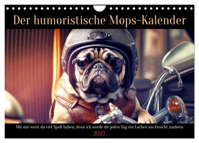 Produktbild von Der humoristische Mops-Kalender (Wandkalender 2027 DIN A4 quer), CALVENDO Monatskalender