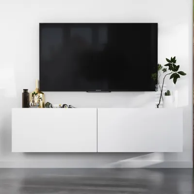 Produktbild von Hängende TV-Schrank Enjoy Fernsehschrank Loft Style Zweitürig Hängend Modern Lindner Möbel 120cm x 30cm x 35cm Farbe: Weiß matt - Weiß matt