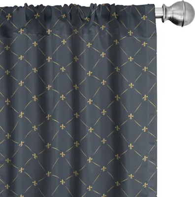 Produktbild von ABAKUHAUS Fleur De Lis Vorhänge, Gardinen, Blumenverzierung Mit Den Diagonalem Alten Heraldischen Zeichen Kariertes Muster, 2 Stück 75 x 175 cm, Grau