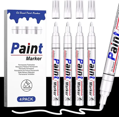 Imagen del producto de Marcador blanco, tinta permanente e impermeable, punta redonda de 2 a 2,8 mm, juego de 4 unidades, para metal y vidrio