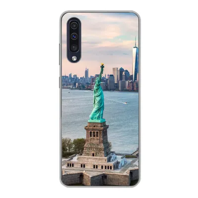 Produktbild von MuchoWow® Handyhülle Schutzhülle Hülle für Samsung Galaxy A30s Freiheitsstatue mit der Skyline von New York Silikon Softcase Handy Hülle - Karteninhaber