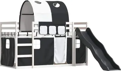 Obrázek produktu pro vidaXL Patrová postel se skluzavkou a závěsy bílá a černá 90x190 cm