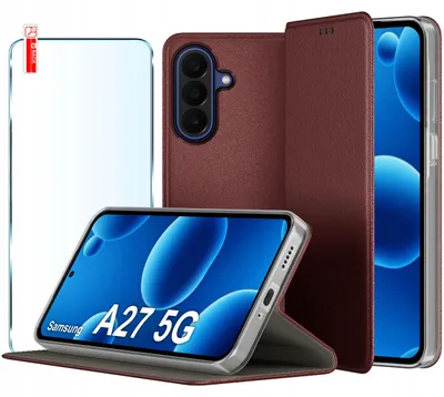 Productafbeelding van Lederen hoesje met magnetische sluiting voor Samsung A27 5G + beschermend glas 9H