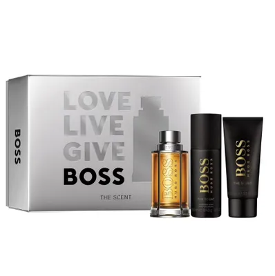 Zdjęcie produktu dla Hugo Boss The Scent For Man zestaw Woda toaletowa 100ml + Dezodorant w sprayu 150ml + Żel pod prysznic 100ml