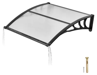 Immagine prodotto di Tenda da esterno SucceBuy per porta d'ingresso, 965x1017 mm, design curvo con sistema di drenaggio e supporto in ABS, protezione da pioggia, neve e sole, copertura in policarbonato per veranda e terrazza, colore marrone