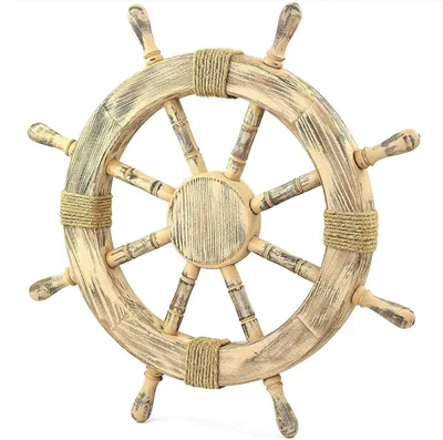 Productafbeelding van Houten Scheepsrad - Piratenschip Wiel - Maritieme Decoratie - Echt Vakmanschap - 30 inch Diameter - Beige