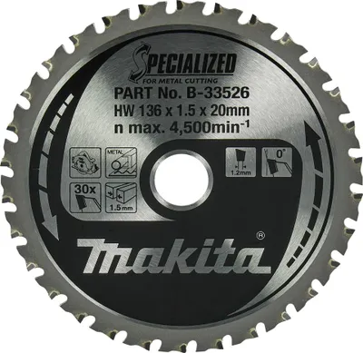 Image de Makita Lame de scie circulaire HM, spéciale, TCT TCT - 136 mm x 20 mm - 30 dents - Métal