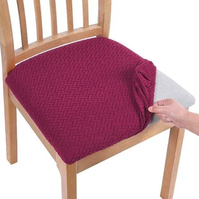 Obrázok produktu pre Ibenzoa® Elastické poťahy na stoličky – súprava 4 kusov – bordó, 85 % polyester/15 % Elastan, vzor žakárových diamantov, vhodné na sedáky so šírkou 36–46 cm a hrúbkou 3,8–6 cm