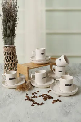 Produktbild von Hermia Concept, Hochwertiges Kaffeetassen-Set (12 Teile) - 100% Steinzeug, Schwarz/Weiß