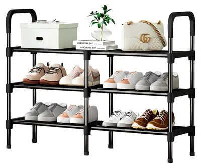 Immagine prodotto di Portascarpe a 3 livelli, porta scarpe in metallo, organizer per scarpe, per 32 paia, impilabile, ideale per ingresso, soggiorno, camera da letto, dimensioni 90 x 26 x 92 cm