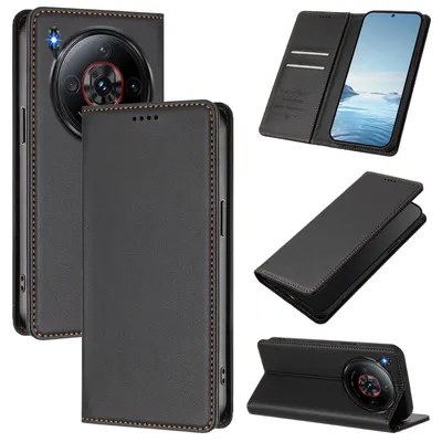 Produktbild von Handyhülle für ZTE nubia Z60S Pro, Kunstleder Klapphülle Stoßfeste Magnetische Hülle mit Ständer Schwarz
