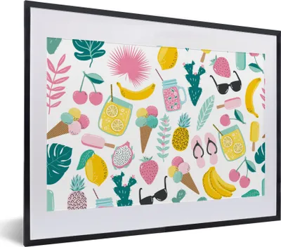 Produktbild von MuchoWow® Gerahmtes Poster Sommer - Symbole - Muster 40x30 cm - Poster mit Schwarzem Bilderrahmen Wandposter Rahmen Foto Bilder - Bilderrahmen - Poster im Rahmen
