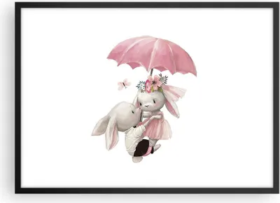 Produktbild von Gerahmtes Poster - Schwarzer Rahmen - Hasen Regenschirm Kinder - 70x50 cm - Wand Bild - Wanddeko - Wandbilder - Kunstposter - Wandposter - Bilderrahmen - Bilder - Kunstdruck - P2BAA70x50-4777