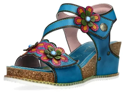 Produktbild von Laura Vita Damen Sandalette Leder Blumen und Keilabsatz in Korkoptik Bonito 39,