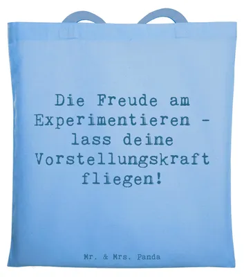 Produktbild von Mr. & Mrs. Panda Beutel Spruch Die Freude am Experimentieren - Sky Blue - Geschenk, Shopping Tasche, mutig, kreatives Potenzial, dokumententasche, Tote Bag, Kreativität