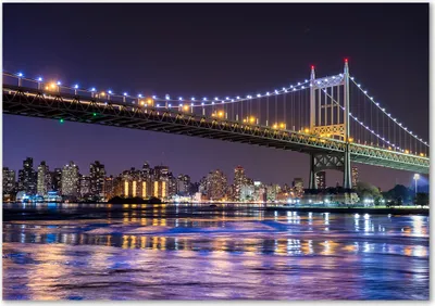 Produktbild von Tulup® Glas-Bild - 100 x 70 - Wandbild aus Glas - Wandkunst - Wandbild hinter gehärtetem Sicherheitsglas - Sehenswürdigkeiten & Architektur - Brücke in New York - Lila