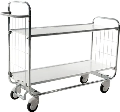 Produktbild von Kongamek Bordwagen verzinkt mit 2 laminierten Böden 1395x470mm und vergitterten Stirnwänden