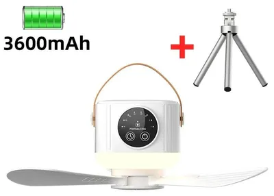 Produktbild von Akku-Deckenventilator mit Fernbedienung, 4 Geschwindigkeitsstufen, USB-Ladefunktion und Timer für Camping und Outdoor