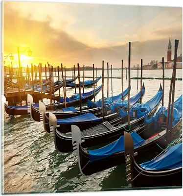 Produktbild von Bilder auf glas - Venedig Gondel - 50x50cm - Glasbilder - Wandbilder - Kunstdruck - zum Aufhängen bereit - Wanddekoration aus Glas - Glas Bilder - Wandbild auf Glas - Einteilig - GAC50x50-3531